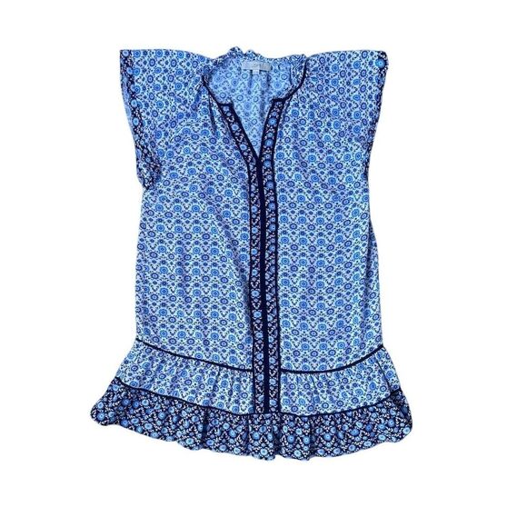 LOFT Women's M Blue Floral Flutter Swing Dress Knee Length Casual - Picture 4 of 6